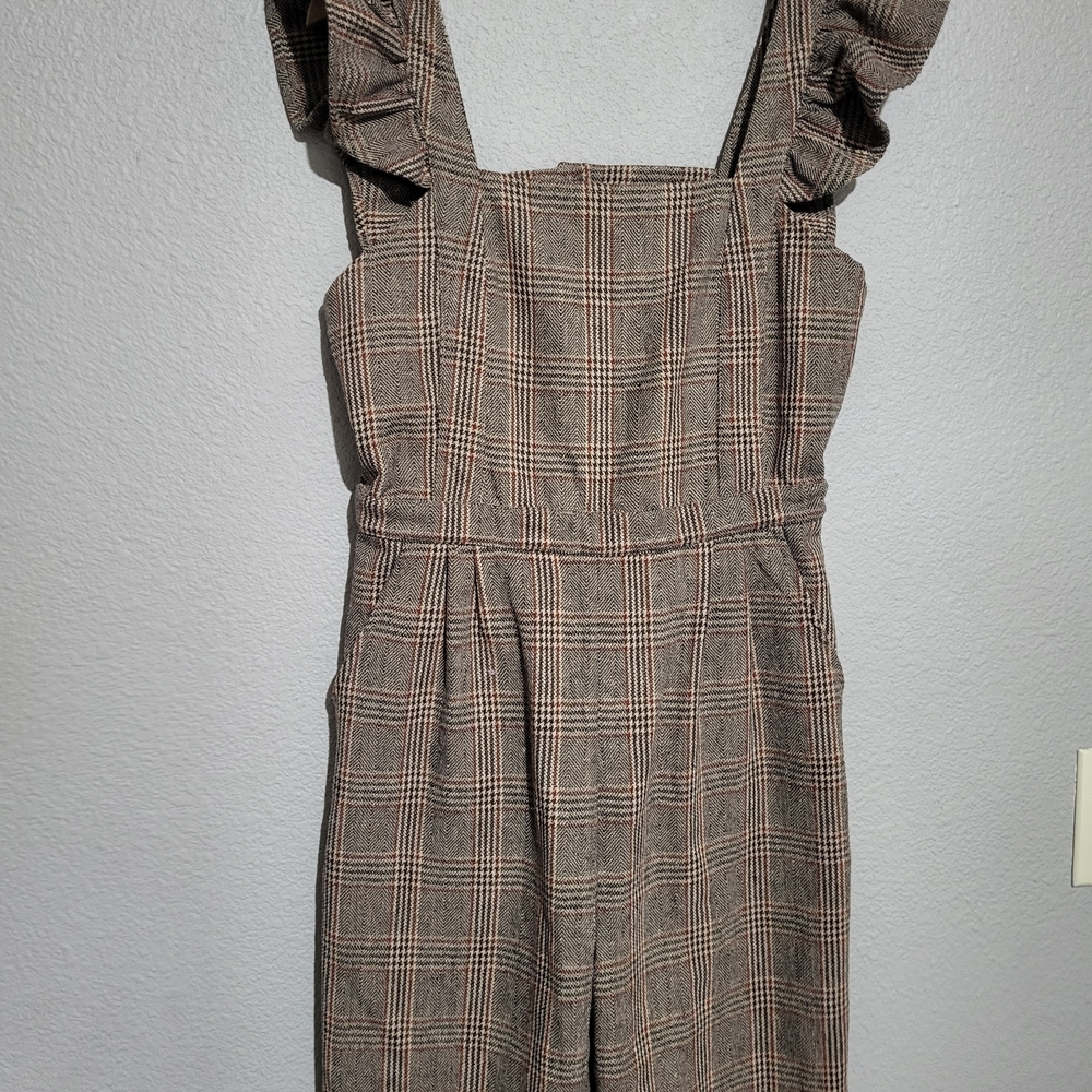 Dra Los Angeles Plaid Ruffle Strap Jumpsuit Size L